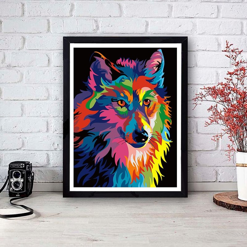 VIGEGU 4 Pack Paint by Numbers Kit for Adults Framed Canvas - with Wooden Easel,Adults' Paint-by-Number Kits Cat Giraffe Wolf Lion DIY Acrylic Animal Oil Painting Arts Crafts 7.8x11.8inch - Image 3
