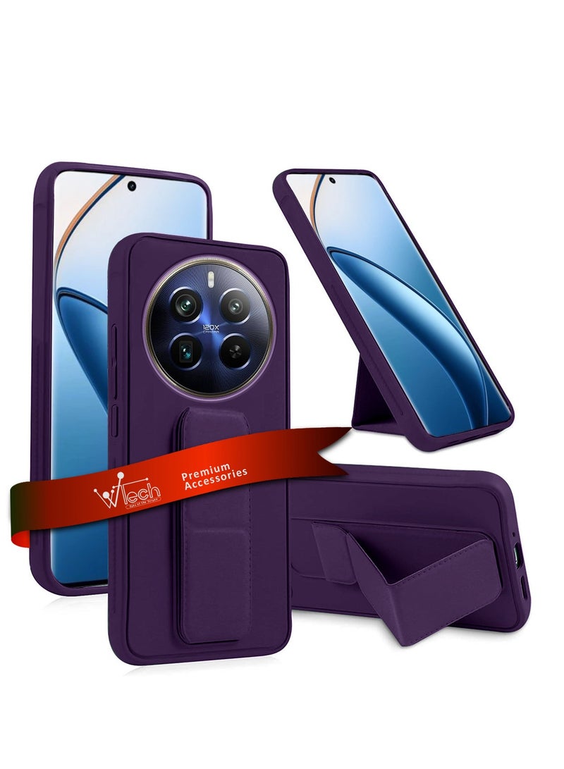 دبليو تيك قبضة يد بمسند مغناطيسي قابل للطي وحزام معصم وقبضة إصبع مع غطاء علبة حديد مدمج لهاتف Realme 12 Pro / 12 Pro+ / 12 Pro Plus 5G 2024 أرجواني باذنجاني - Image 1