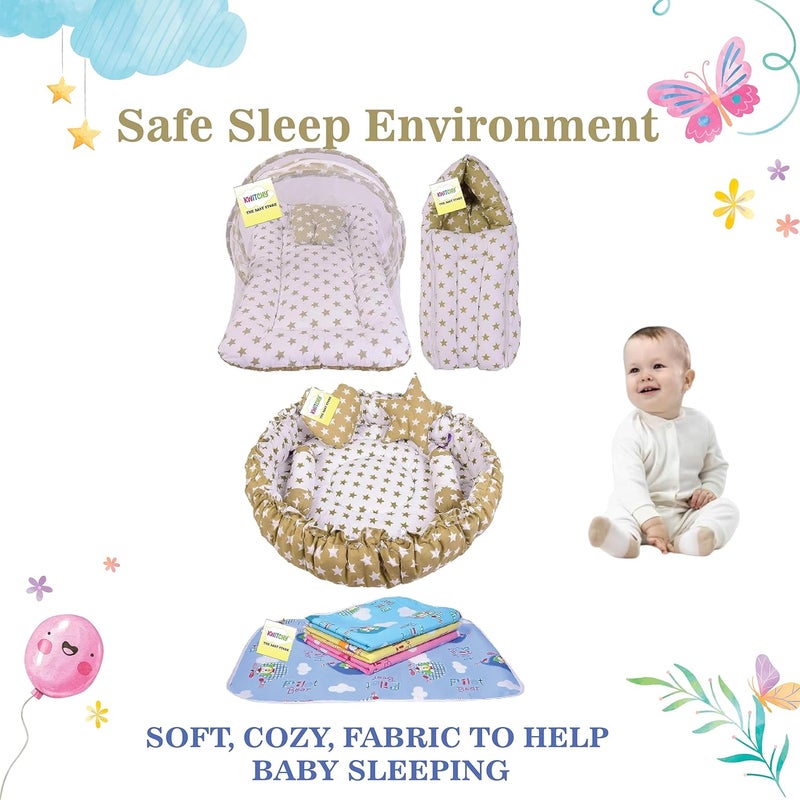 Kwitchy طقم سرير الأطفال حديثي الولادة كويتشي - حقيبة نوم مرتبة أكياس حمل سرير عش سرير شراشف تغيير الحفاضات شبكة سرير مجموعة هدايا أساسية 06 أشهر - Image 2