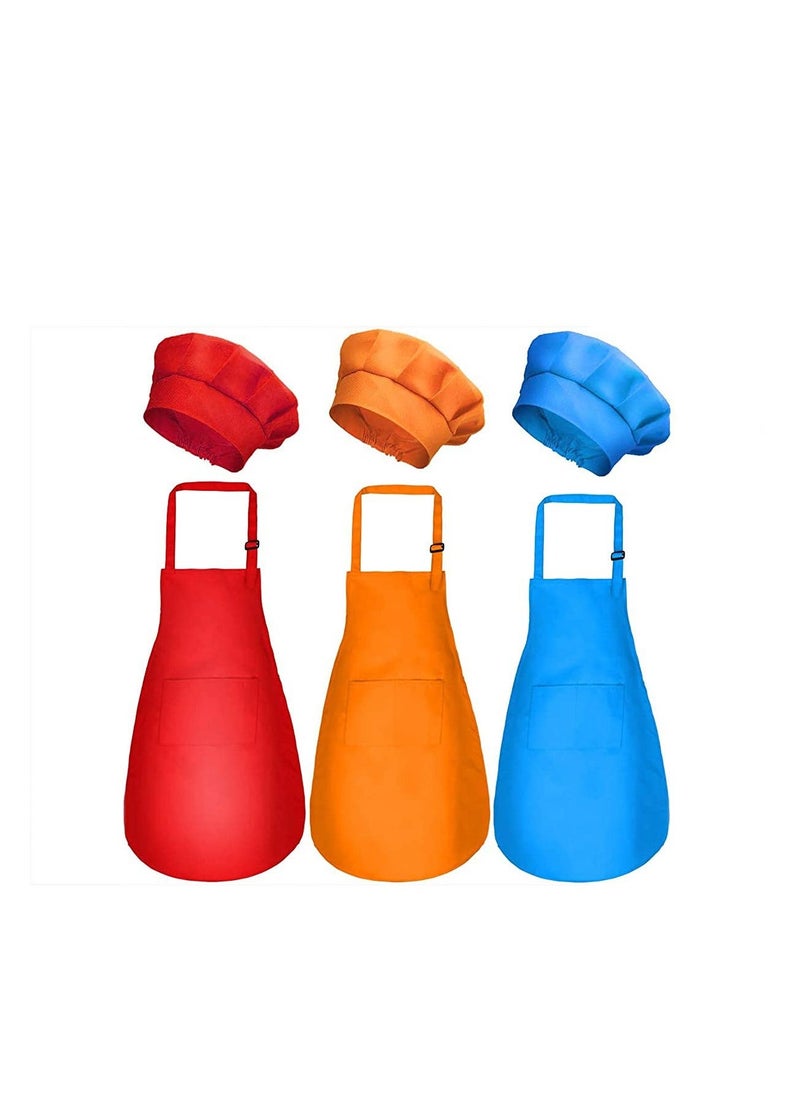 6 Pieces Kids Apron Chef Hat Set - Boys Girls Aprons with Pockets for Kitchen Cooking Baking Painting - Image 1