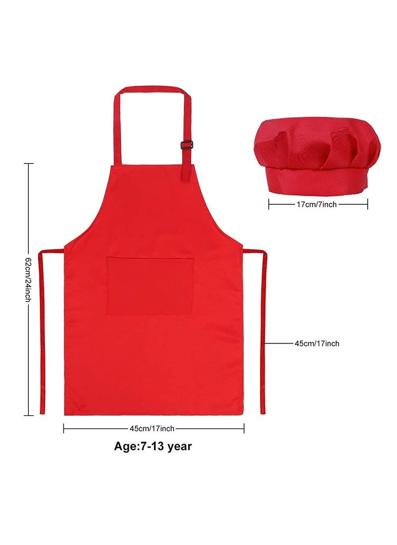 6 Pieces Kids Apron Chef Hat Set - Boys Girls Aprons with Pockets for Kitchen Cooking Baking Painting - Image 2
