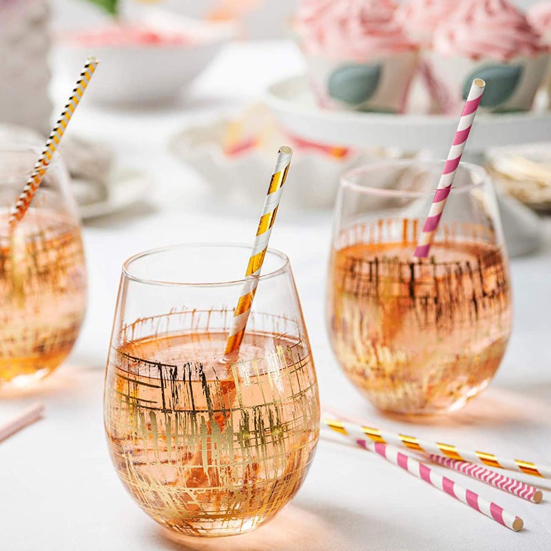 Comfy Package [200 Pack] Hot Pink & Gold Paper Straws Disposable  100% Biodegradable Multi-Pattern Party Straws For Birthday  Wedding and Holiday Decoration - Image 3