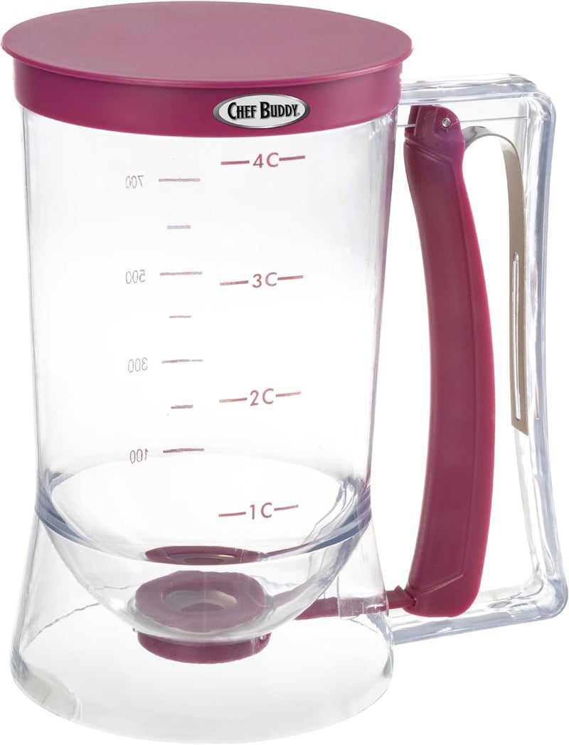 Chef Buddy Pancake Batter Dispenser - 4-Cup Batter Dispenser with Squeeze Handle for Pancakes, Waffles, Muffins, and Crepes - Baking Tools (Purple) - Image 1