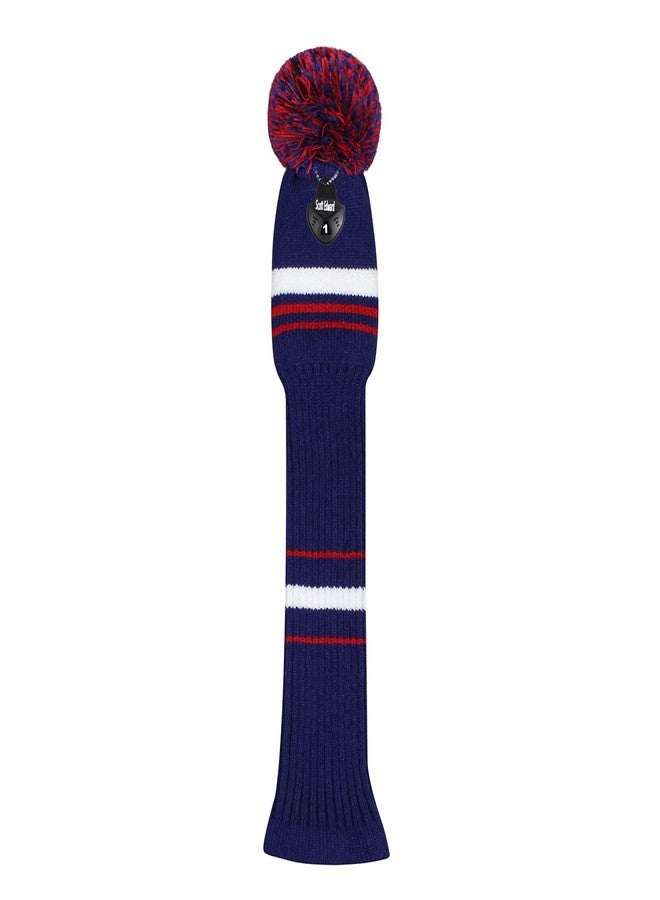 Scott Edward 1PCS Driver Knitted Golf Club Cover Head Cover with a Pom Pom Fits Well Driver Wood Club with Rotating Number Tags for Male/Female Golfers (Deep Blue Red White) - Image 2