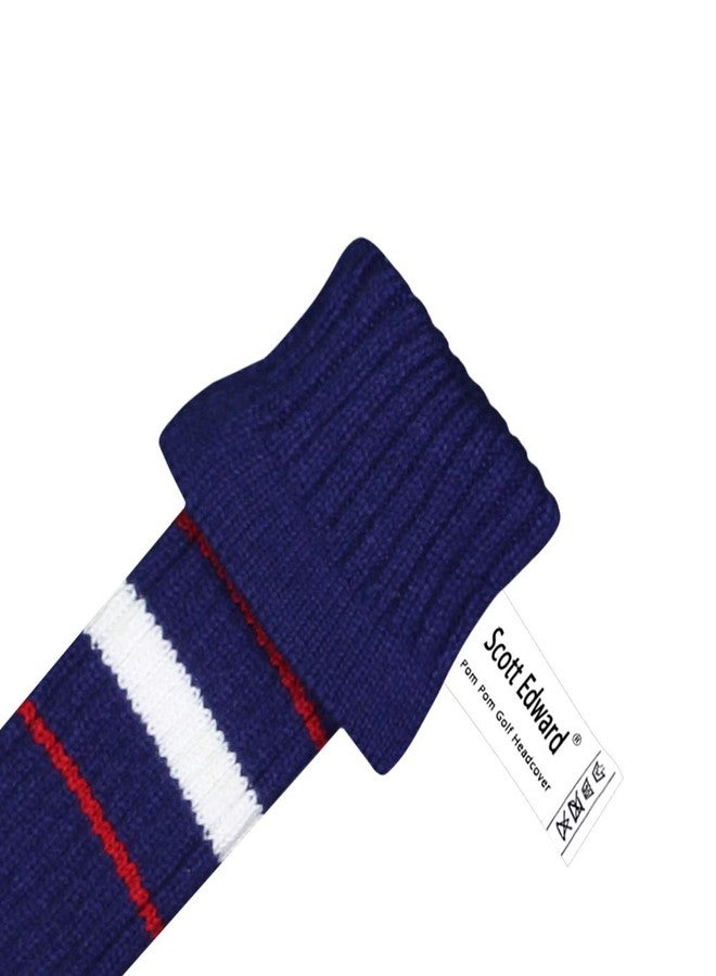 Scott Edward 1PCS Driver Knitted Golf Club Cover Head Cover with a Pom Pom Fits Well Driver Wood Club with Rotating Number Tags for Male/Female Golfers (Deep Blue Red White) - Image 5