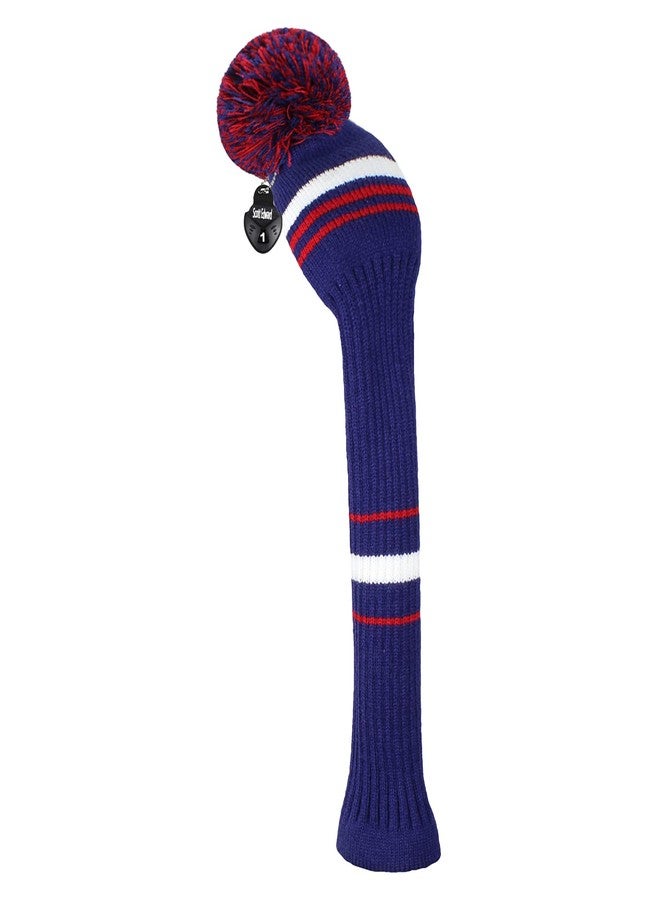 Scott Edward 1PCS Driver Knitted Golf Club Cover Head Cover with a Pom Pom Fits Well Driver Wood Club with Rotating Number Tags for Male/Female Golfers (Deep Blue Red White) - Image 1