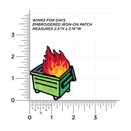 Winks For Days Dumpster Fire Embroidered Iron-On Patch (Fire - Green) - Image 3