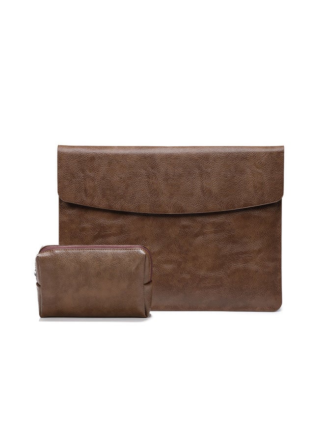 Macbook13-14-16 Inch Liner Oil Edge Technology For Apple Notebook Protective Cover M1/M2 New-Color:Litchi Grain-Brown (liner Bag + Power Pack)-Applicable Model:Mac Air M1/M2 13 Inch (13 Inch Liner Bag)  - Image 1