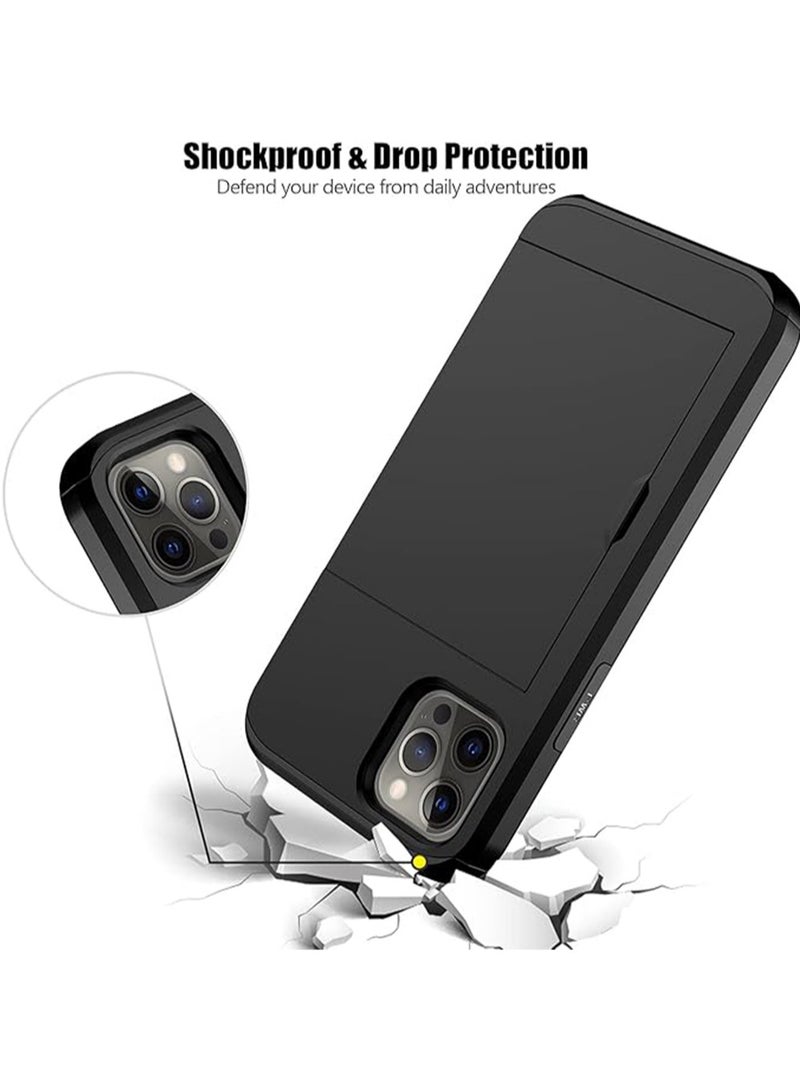 WRISTWISE Case Cover for iPhone 12 Pro with Card Holder Heavy Duty Protective Dual Layer Shockproof Hidden Card Slot Slim Wallet Case for Men&Women(Black) - Image 5