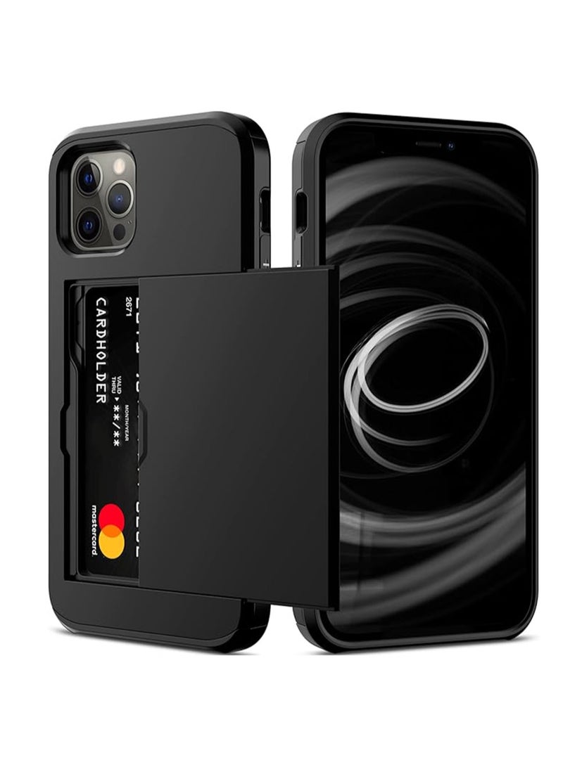 WRISTWISE Case Cover for iPhone 12 Pro with Card Holder Heavy Duty Protective Dual Layer Shockproof Hidden Card Slot Slim Wallet Case for Men&Women(Black) - Image 1