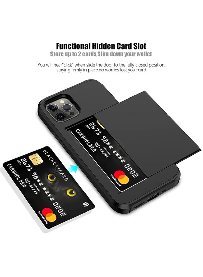 WRISTWISE Case Cover for iPhone 12 Pro with Card Holder Heavy Duty Protective Dual Layer Shockproof Hidden Card Slot Slim Wallet Case for Men&Women(Black) - Image 2