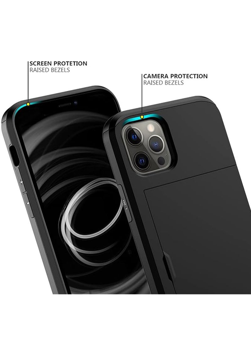 WRISTWISE Case Cover for iPhone 12 Pro with Card Holder Heavy Duty Protective Dual Layer Shockproof Hidden Card Slot Slim Wallet Case for Men&Women(Black) - Image 4