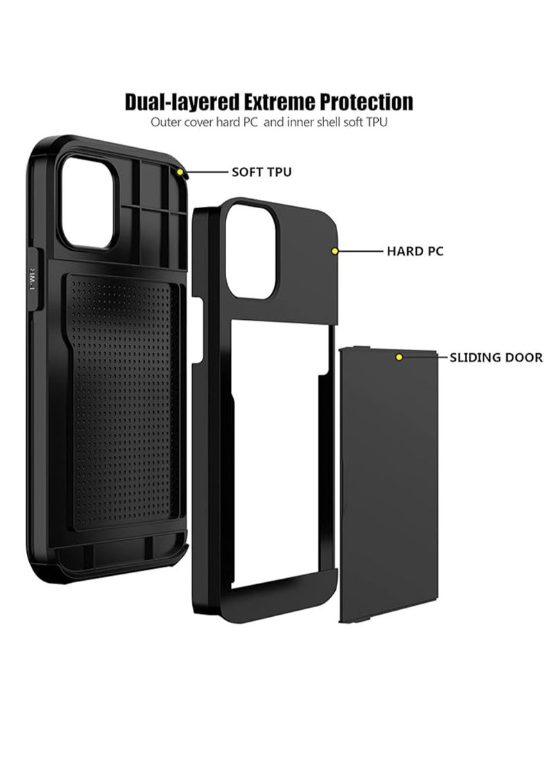 WRISTWISE Case Cover for iPhone 12 Pro with Card Holder Heavy Duty Protective Dual Layer Shockproof Hidden Card Slot Slim Wallet Case for Men&Women(Black) - Image 3