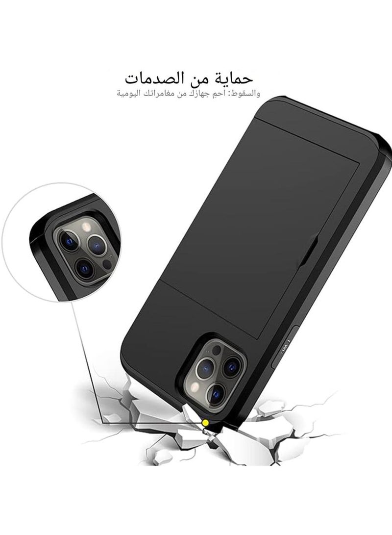 WRISTWISE Case Cover for iPhone 12 Pro with Card Holder Heavy Duty Protective Dual Layer Shockproof Hidden Card Slot Slim Wallet Case for Men&Women(Black) - Image 5