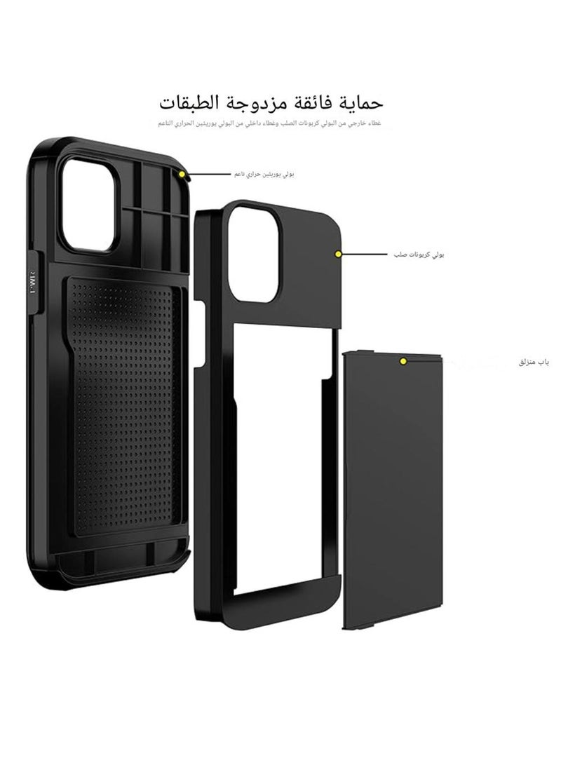 WRISTWISE Case Cover for iPhone 12 Pro with Card Holder Heavy Duty Protective Dual Layer Shockproof Hidden Card Slot Slim Wallet Case for Men&Women(Black) - Image 3