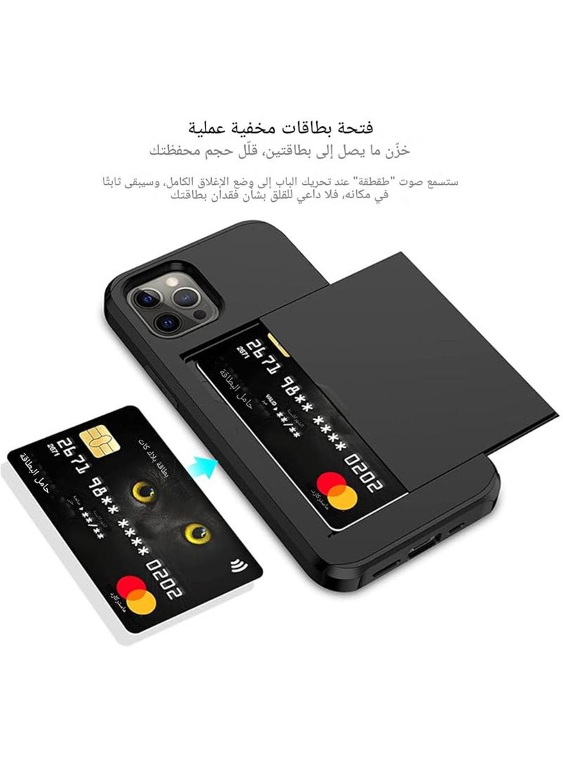 WRISTWISE Case Cover for iPhone 12 Pro with Card Holder Heavy Duty Protective Dual Layer Shockproof Hidden Card Slot Slim Wallet Case for Men&Women(Black) - Image 2