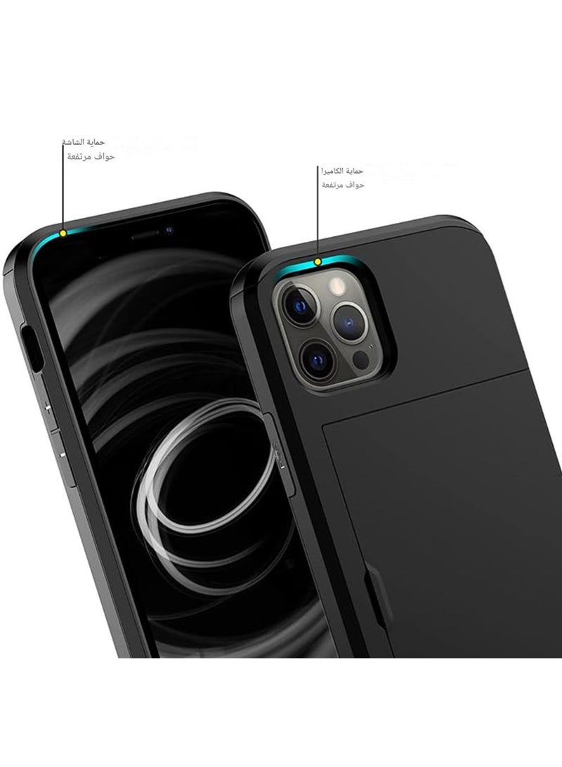 WRISTWISE Case Cover for iPhone 12 Pro with Card Holder Heavy Duty Protective Dual Layer Shockproof Hidden Card Slot Slim Wallet Case for Men&Women(Black) - Image 4