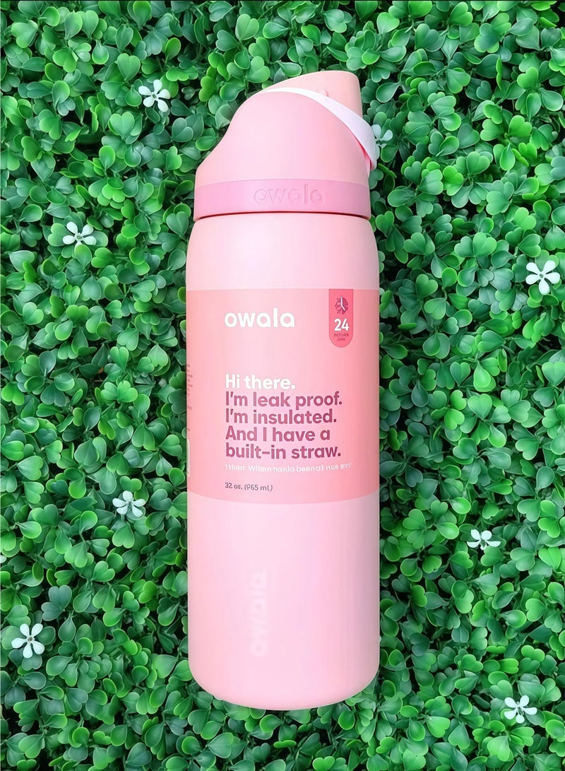 32 أوقية. Owala FreeSip زجاجة المياه من الفولاذ المقاوم للصدأ / في ورد الكوارتز الوردي - Image 1