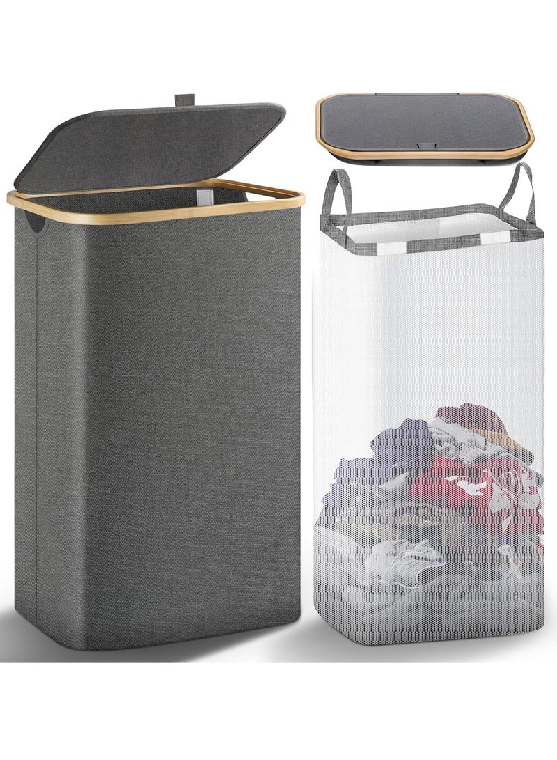 Arabest Foldable laundry Hamper with Lid and Removable Inner Bags, Large Laundry Hamper with Handle, Capacity large Laundry Basket, for Bedroom, Laundry Bin for Home, Bathroom(Grey, 100L) - Image 1