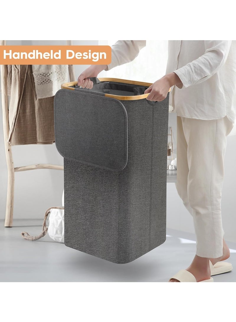 Arabest Foldable laundry Hamper with Lid and Removable Inner Bags, Large Laundry Hamper with Handle, Capacity large Laundry Basket, for Bedroom, Laundry Bin for Home, Bathroom(Grey, 100L) - Image 3