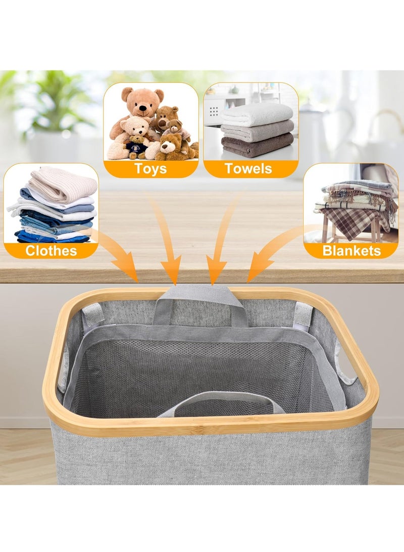 Arabest Foldable laundry Hamper with Lid and Removable Inner Bags, Large Laundry Hamper with Handle, Capacity large Laundry Basket, for Bedroom, Laundry Bin for Home, Bathroom(Grey, 100L) - Image 4