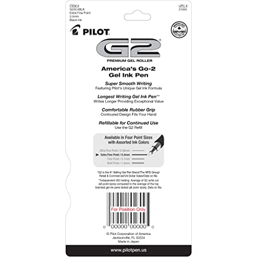 Pilot, G2 Premium Gel Roller Pens, Extra Fine Point 0.5 mm, Pack of 4, Black - Image 2
