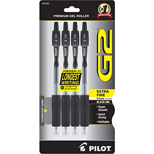 Pilot, G2 Premium Gel Roller Pens, Extra Fine Point 0.5 mm, Pack of 4, Black - Image 1