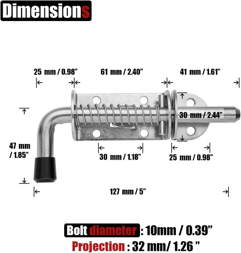 JQK Spring Loaded Latch Pin, 304 Stainless Steel Barrel Bolt Thickened 2mm Door Lock, 5 Inch Brushed Finished(2 Pack), HSB300-P2 - Image 2