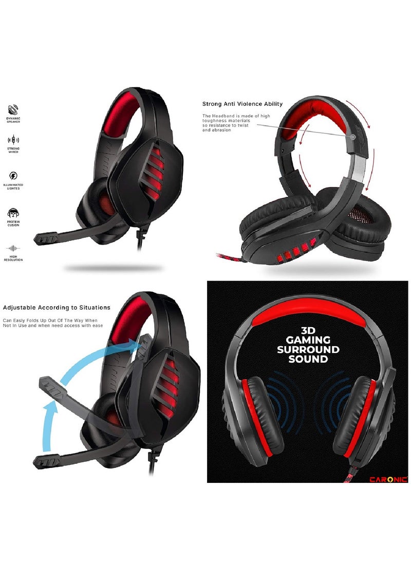 CARONIC Gaming Headset With Microphone Gaming Headphones PC 3.5 mm Jack Stereo Bass Compatible With PS4 PS5 Switch PC Laptop Mac  - Image 2