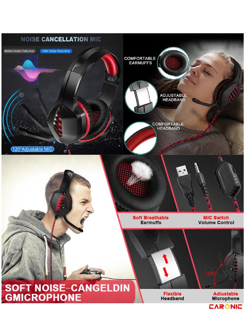 CARONIC Gaming Headset With Microphone Gaming Headphones PC 3.5 mm Jack Stereo Bass Compatible With PS4 PS5 Switch PC Laptop Mac  - Image 5