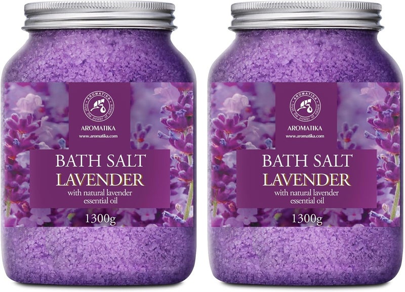 Sea Salt Lavender with Natural Lavender Essential Oil  Set 2x46 Oz  Lavender Bath Salts  Lavanda Salt  Stress Relief  Beauty  Relaxing  Bathing  Body Care