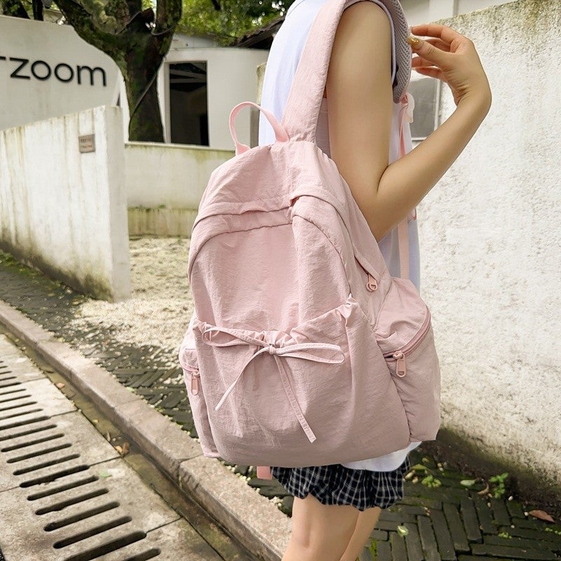 Bluejw Japanese Ins Sweet Style Bow Lightweight Small Backpack High-value Fresh Fairy Shopping Travel Backpack - Image 2
