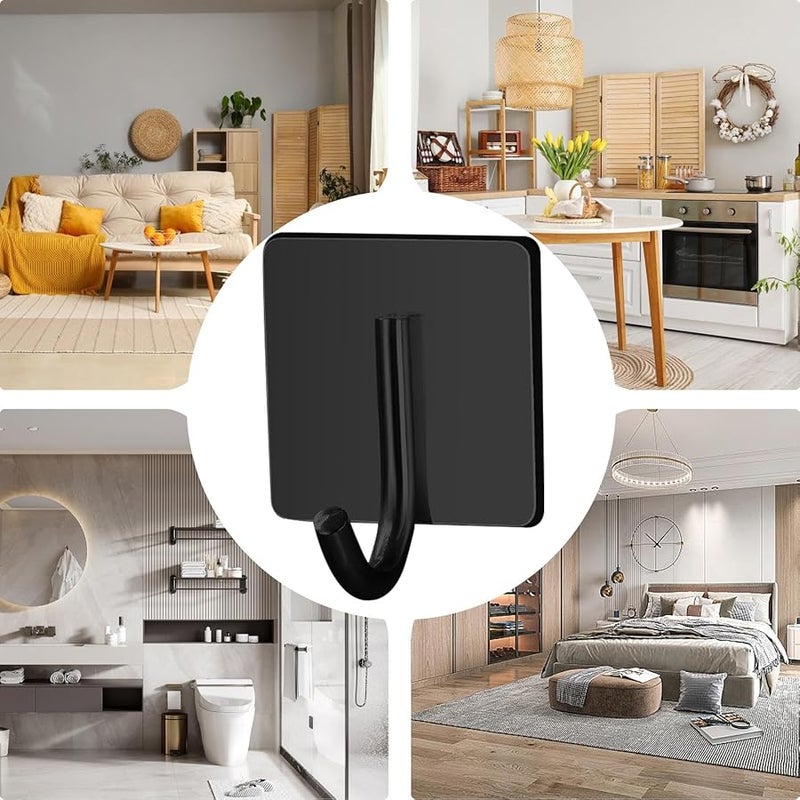 Black Adhesive Bathroom Hooks Wall Mounted No Drill for Shower Towel Kitchen Home - Image 5