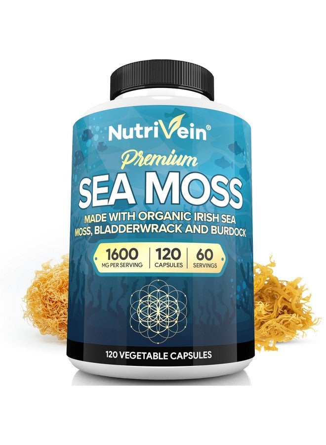 Nutrivein Nutrivein Organic Sea Moss 1600mg Plus Bladderwrack & Burdock - 120 Capsules - Prebiotic Super Food Boosts The Immune System & Digestive Health - Thyroid, Healthy Skin, Keto Detox, Gut, Joint Support - Image 1