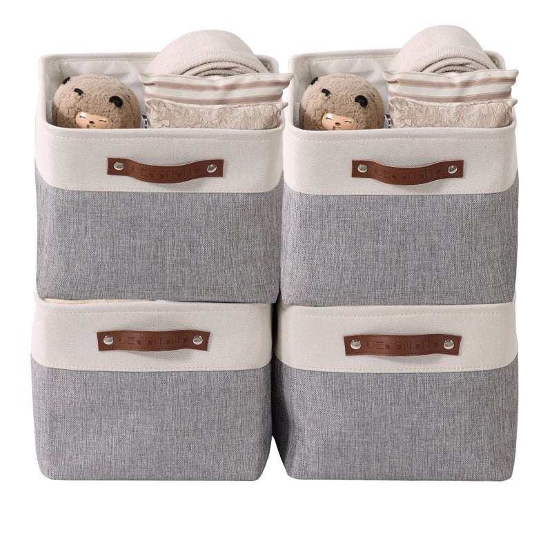 DECOMOMO Storage Baskets for Shelves  Fabric Closet Organizers and Storage Bins Perfect Baskets for Organizing Closet Toys Nursery Grey and White XL  4 Pack