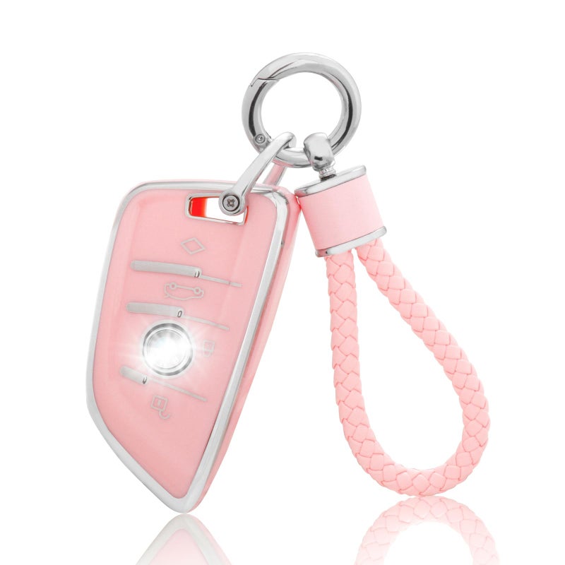 YO&YOYE YOYOYE for BMW Key Fob Cover with Keychain Pink Pink Soft TPU Key Case Protection Fit for BMW X1 X2 X3 X5 X6 X7 and Series 1 2 3 4 5 6 7 8 - Image 3