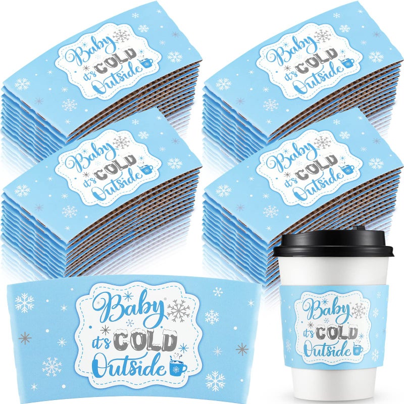 Yexiya 60 Pieces Christmas Baby It's Cold Outside Cup Sleeves Coffee Tea Fits 12oz 16oz Disposable Paper Cup Sleeves for Hot Chocolate Cocoa Beverage Xmas Party Supplies(Blue Silver) - Image 1