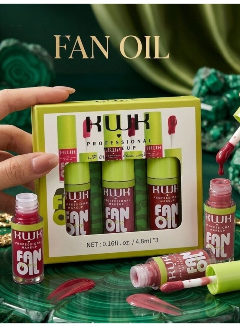 3PCS PROFESSIONAL FAN OIL LIP GLOSS