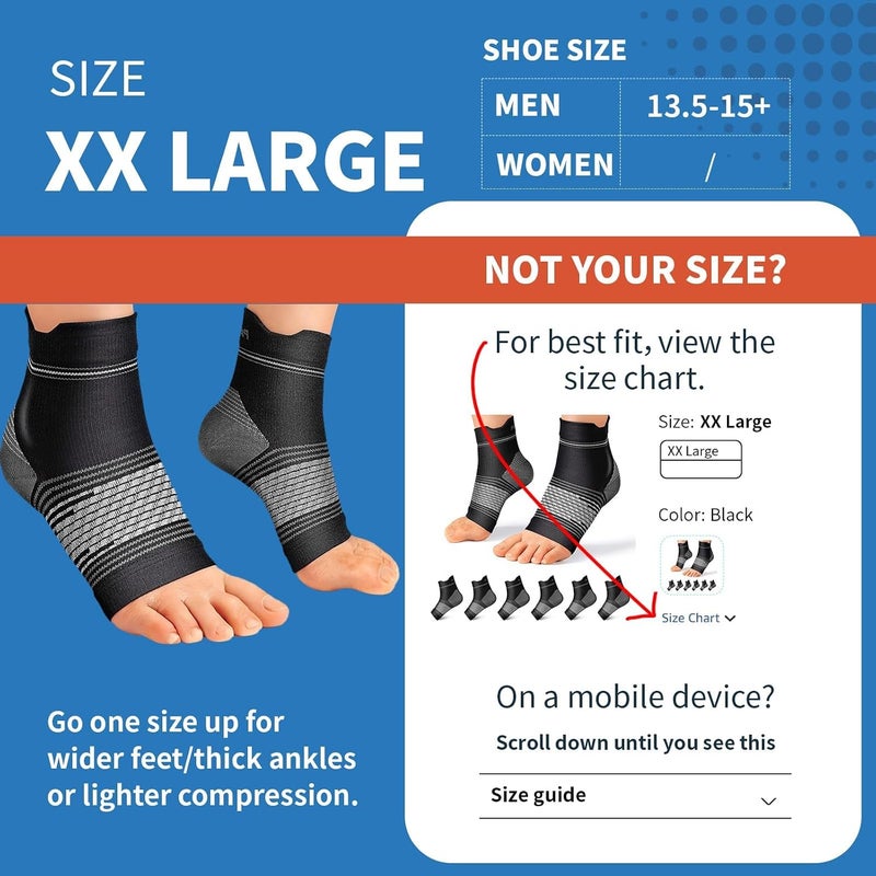 PAPLUS Plantar Fasciitis Sock (6 Pairs) for Men and Women, Compression Foot Sleeves with Arch and Ankle Support, Black, XX-Large - Image 3