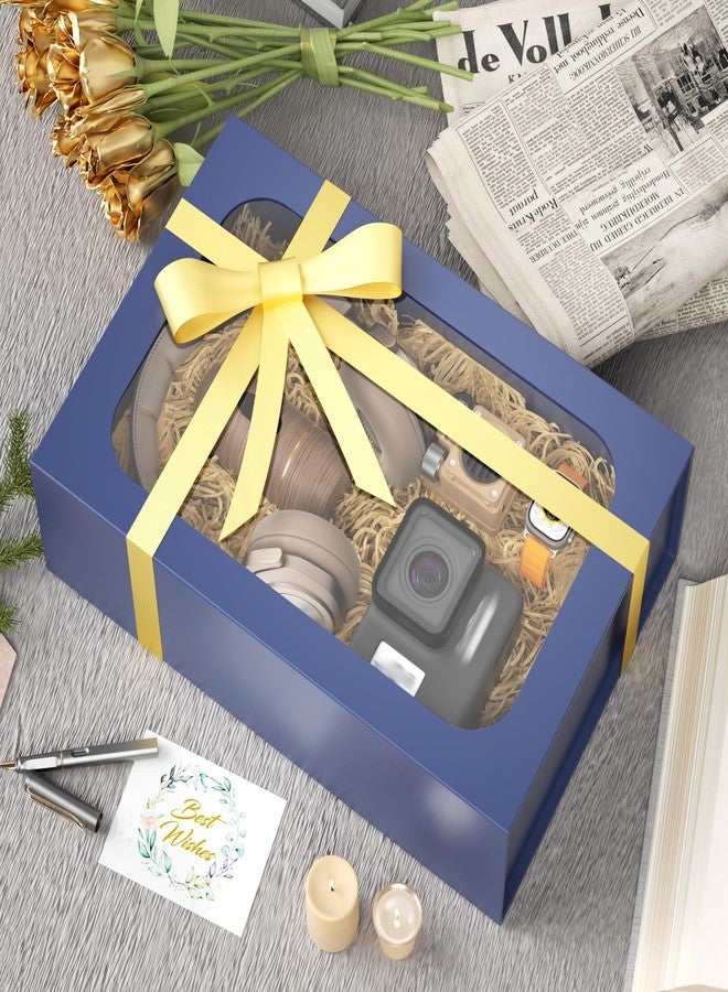 PSHVYM Large Gift Box with Window, 13.8x9x4.3 In Blue Gift Box for Presents Magnetic Lids Collapsible for Bridesmaid Proposal Box, Wedding, Birthday, Christmas, Contains Card, Ribbon - Image 5