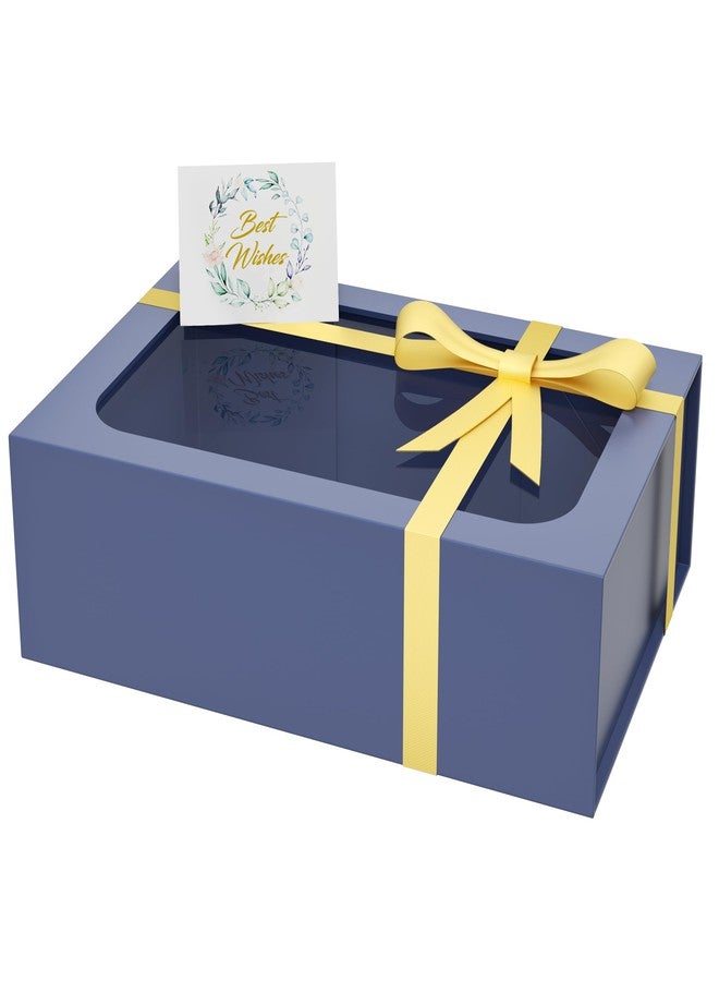 PSHVYM Large Gift Box with Window, 13.8x9x4.3 In Blue Gift Box for Presents Magnetic Lids Collapsible for Bridesmaid Proposal Box, Wedding, Birthday, Christmas, Contains Card, Ribbon - Image 1