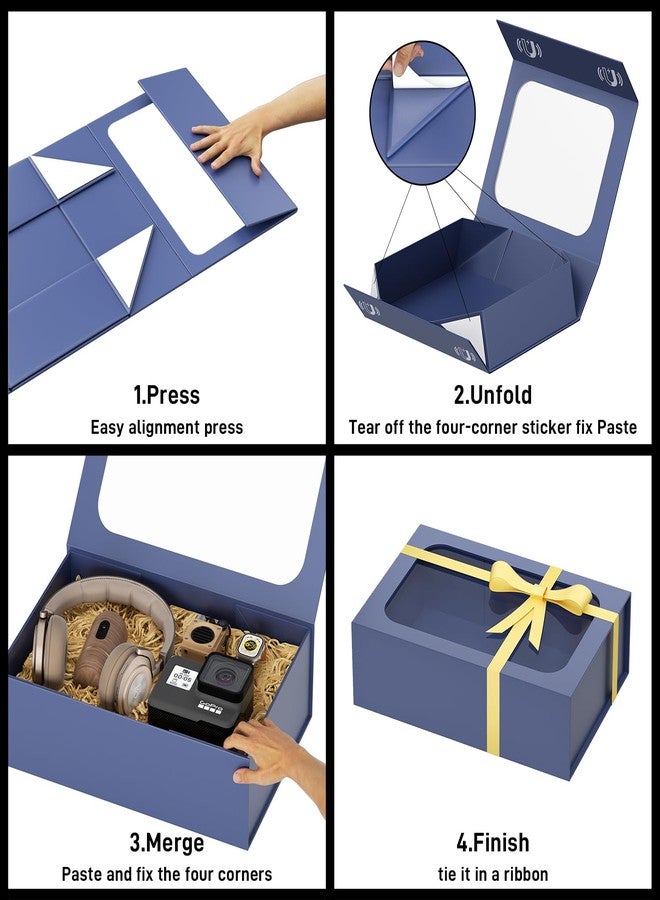 PSHVYM Large Gift Box with Window, 13.8x9x4.3 In Blue Gift Box for Presents Magnetic Lids Collapsible for Bridesmaid Proposal Box, Wedding, Birthday, Christmas, Contains Card, Ribbon - Image 4