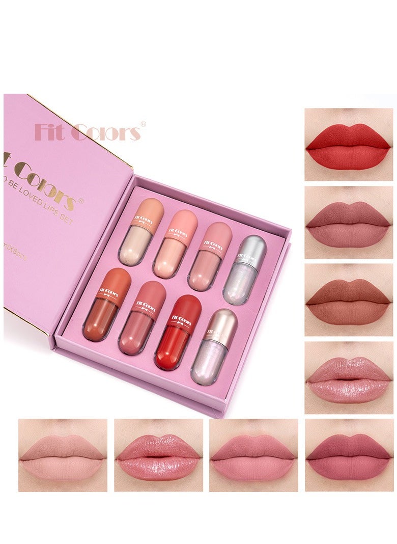 Fit Colors مجموعة ملمع شفاه بوك 8 ألوان مع كوب لؤلؤي غير لامع غير لاصق سائل أحمر شفاه ملمع شفاه  - Image 2