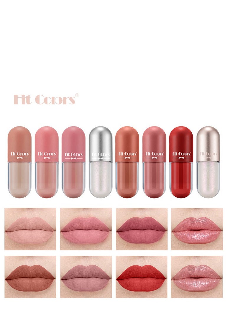 Fit Colors مجموعة ملمع شفاه بوك 8 ألوان مع كوب لؤلؤي غير لامع غير لاصق سائل أحمر شفاه ملمع شفاه  - Image 3