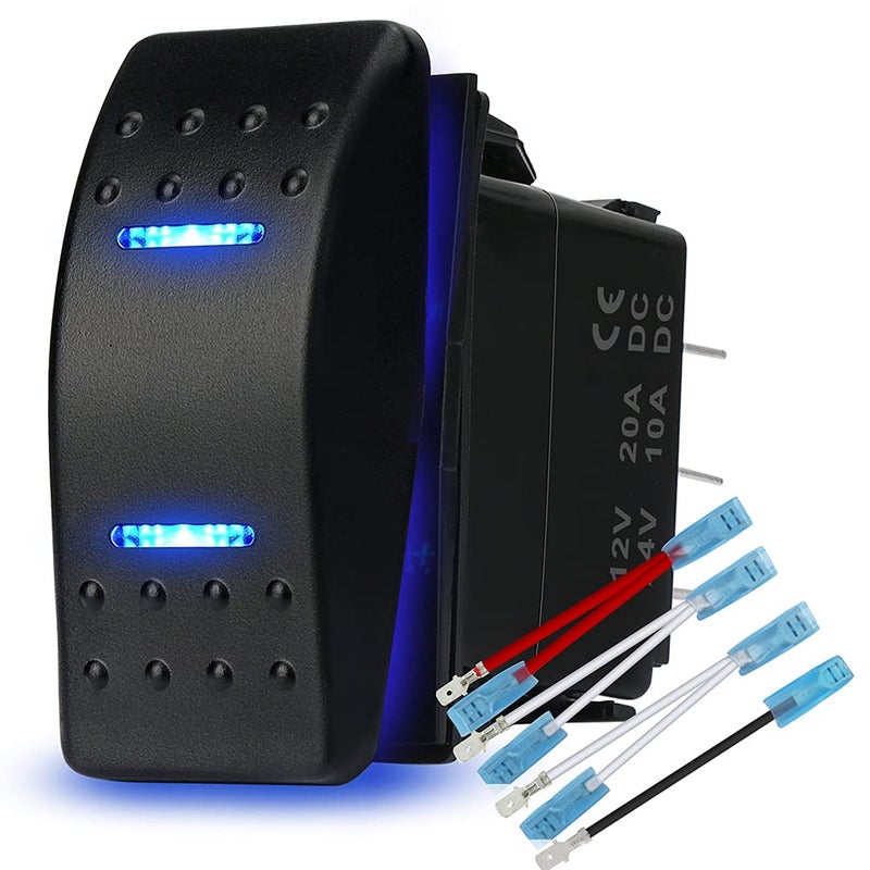 HOKAAER Waterproof Rocker Switch Toggle OnOffOn 12V20A 24V10A 7Pin DPDT Blue LED Light with Jumper Wires Set for Marine Boat Car Truck Trailer 4x4 Caravan RV SUV ATV UTV - Image 3