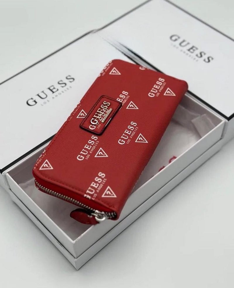 Guess Women's Card Holders Latte Logo Large Zip Wallet Red,Exquisite high-end accordion card holder, suitable for both men and women - Image 1