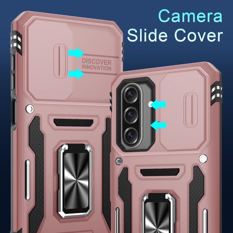 DEERLAMN Case for Samsung Galaxy A17 5G with Slide Camera Cover+Screen Protector (1 Pack), Rotated Ring Kickstand Military Grade Shockproof Protective Cover-Rose Gold - Image 2