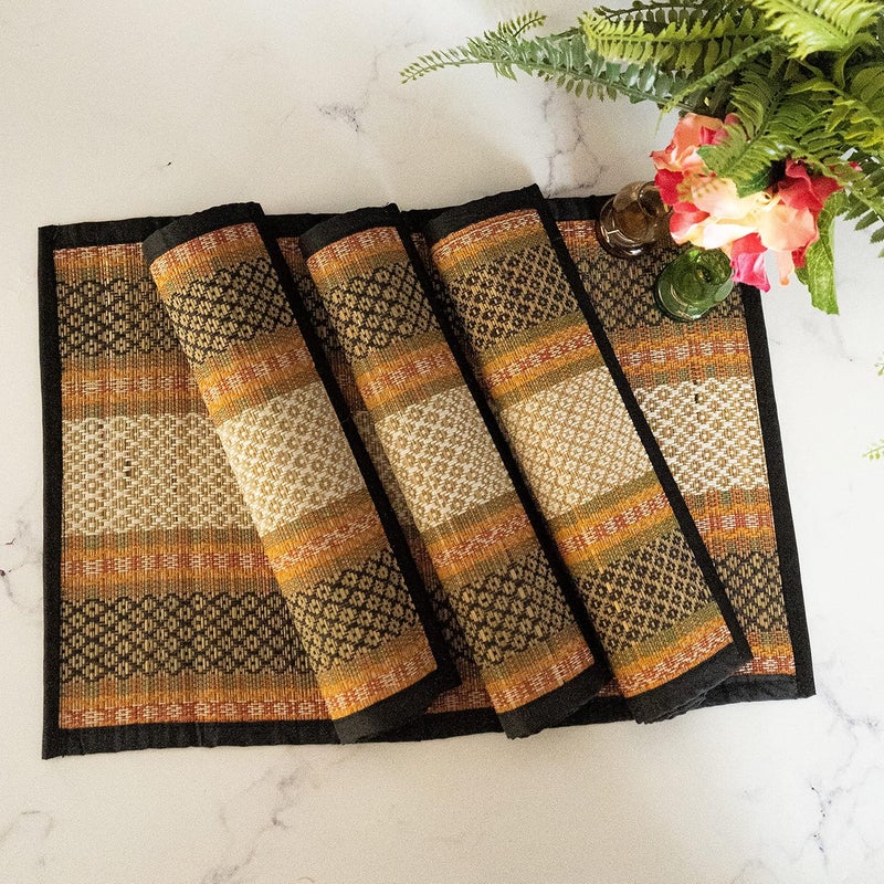 Fabartistry-By Nature, For Nature Fabartistry EcoFriendly Handmade MadurkatiRiverSabai Grass Dining Table placemats 12 16 inchesPack of 4 Black  - Image 1