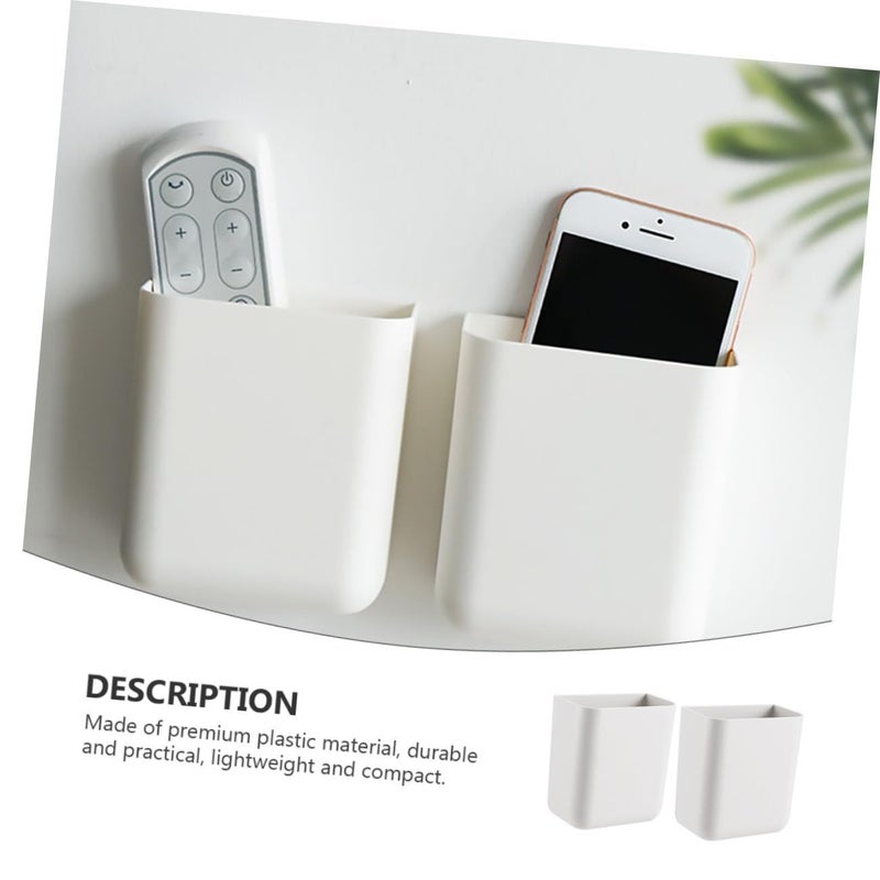 White Wall Mounted Storage Box Set 2Pcs Phone Remote Control Holder Adhesive Space Saving Organizer - Image 4