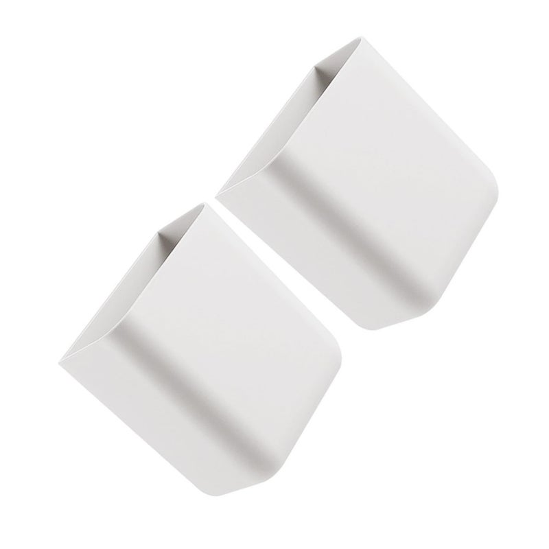 White Wall Mounted Storage Box Set 2Pcs Phone Remote Control Holder Adhesive Space Saving Organizer - Image 2